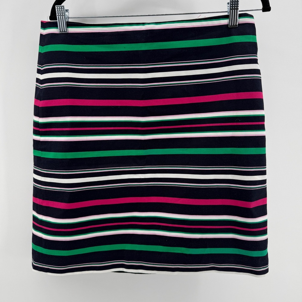 Talbots Petite Multi-Color Striped Cotton Blend Pencil Skirt Navy Pink Green 10P